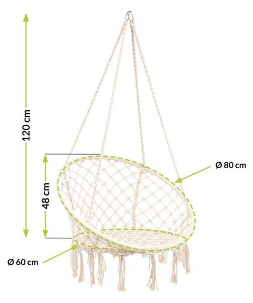 Závesné hojdacie kreslo Hoppy 120x80 cm - krémová