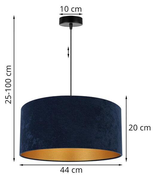 Závesné svietidlo Mediolan, 1x tmavomodré/zlaté textilné tienidlo, (fi 44cm)