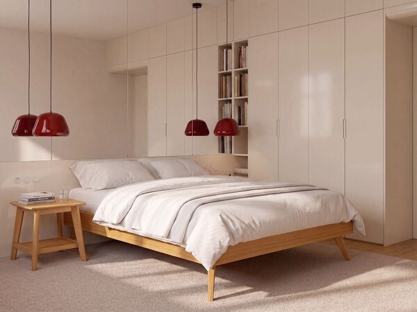 Posteľ prírodný jaseň MDF 120 x 200 cm lamelový rošt bez čela škandinávsky moderný štýl spálňa