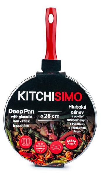 Hlboká panvica s pokrievkou KITCHISIMO Rosso 28cm nepriľnavý povrch