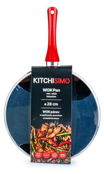 Panvica WOK s pokrievkou KITCHISIMO Rosso 28cm nepriľnavý povrch