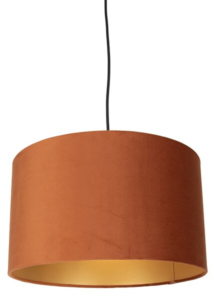 Závesná lampa čierna so zástrčkou a oranžovým tienidlom so zlatým interiérom 35cm - Cavalux