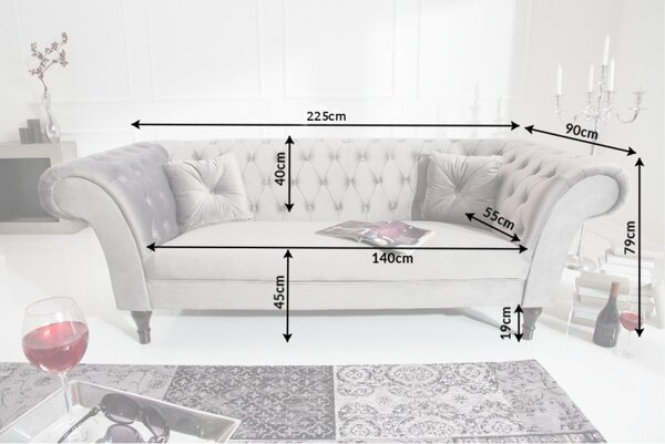 Dizajnová sedačka Rubby Chesterfield II 225 cm strieborno-sivá