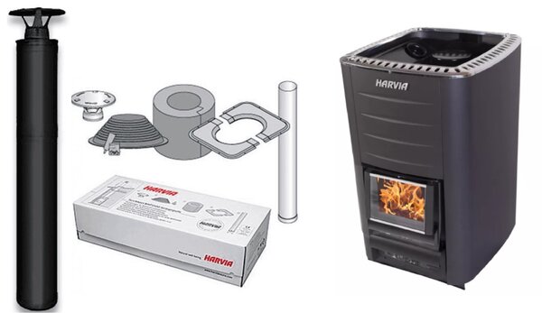 Harvia set, saunová pec na drevo Harvia M3, komín Harvia black