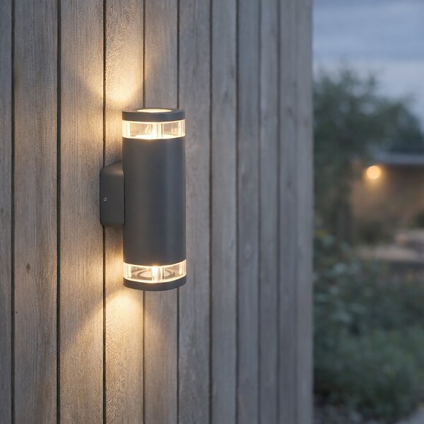 Moderná vonkajšia nástenná lampa štvorcová 2-svetlo tmavosivá - Fox