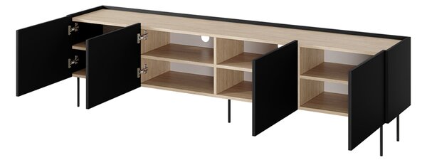 TV stolík Desin 220 cm s kovovými nohami - čierny mat / dub nagano