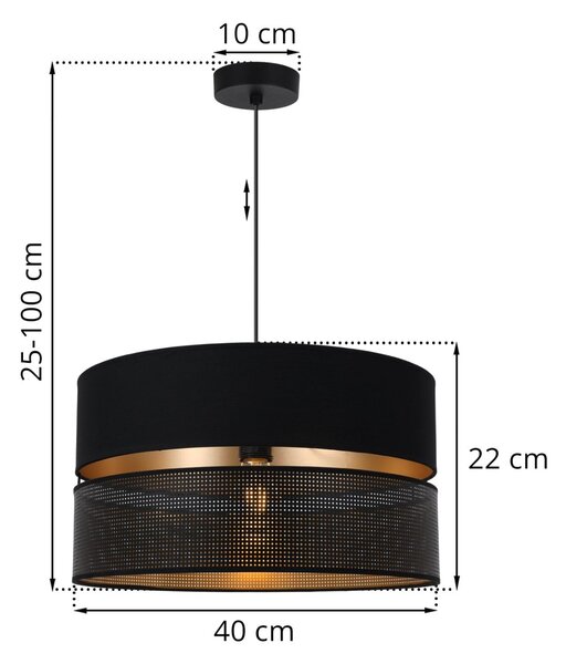Závesné svietidlo Asti, 1x PVC/čierne textilné tienidlo, (fi 40cm), g, b
