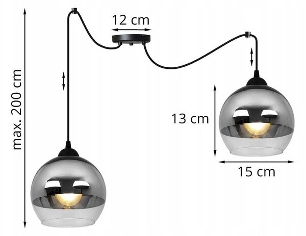 Závesné svietidlo Bergen Spider, 2x chrómové/transparentné sklenené tienidlo (fi 15cm)