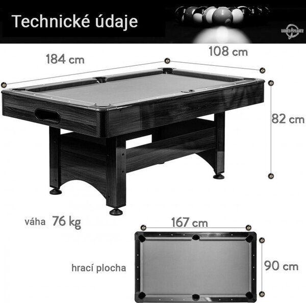 GamesPlanet biliardový stôl 6 ft, s vybavením