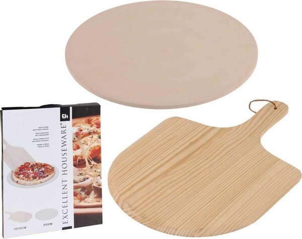 Doska na krájanie pizze Duo, keramický kameň + drevo, (FI) 33 cm + 49x36 cm