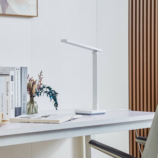 Stolná LED lampa Lindby Rylas, biela, USB,, Biela / opálová, Pracovňa / Kancelária, Plast, Moderný, Stolová lampa