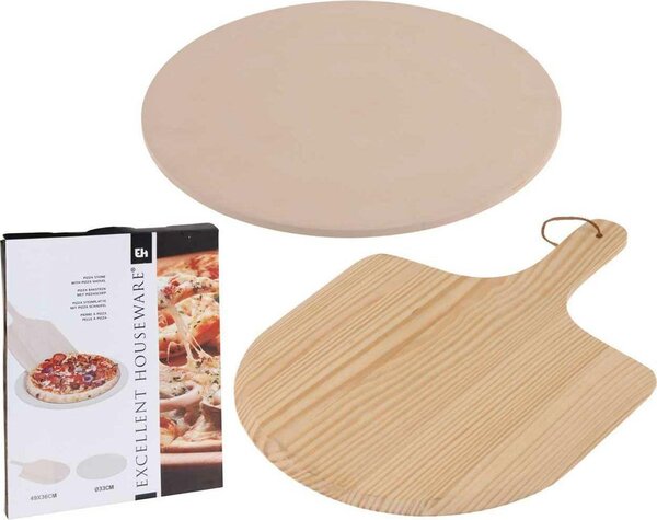 Doska na krájanie pizze Duo, keramický kameň + drevo, (FI) 33 cm + 49x36 cm
