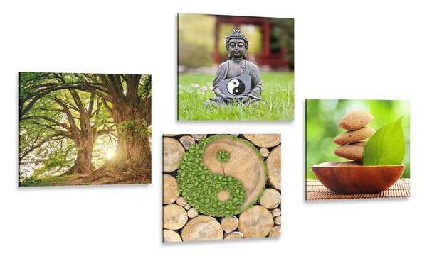 Set obrazov Feng Shui v zelenom prevedení