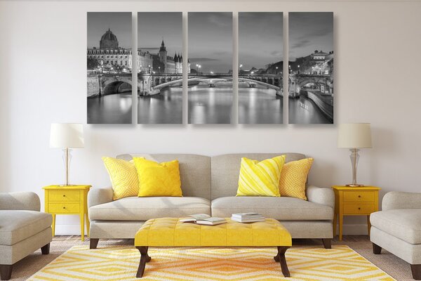5-dielny obraz oslňujúca panoráma Paríža v čiernobielom prevedení