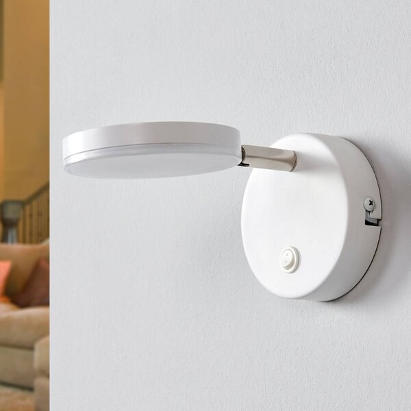 Lindby Nástenné svietidlo LED Milow, biele, výška 9,6 cm, vypínač, Biela / opálová, Obývacia izba / jedáleň, Plast, Moderný, Nástenné svietidlo
