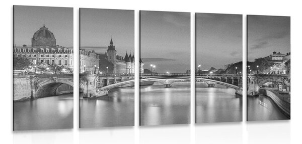 5-dielny obraz oslňujúca panoráma Paríža v čiernobielom prevedení