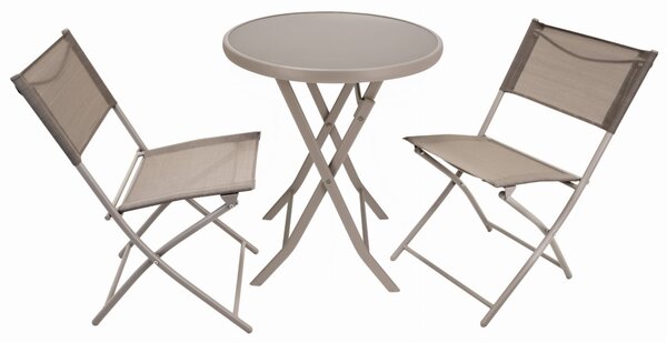 Dekorstudio Balkónový skladací set na malý balkón 2x stolička a okrúhly stôl - béžový