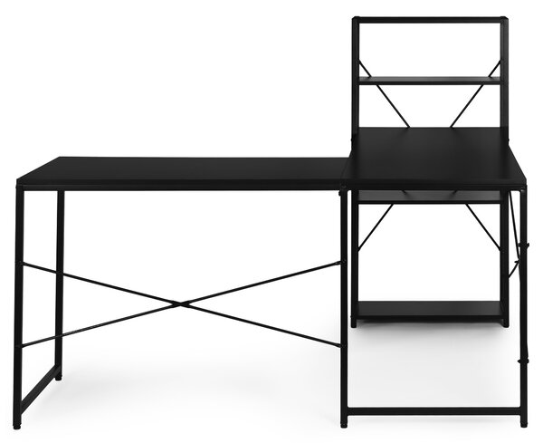 ModernHome Rohový písací stôl s policami čierny loft ModernHome