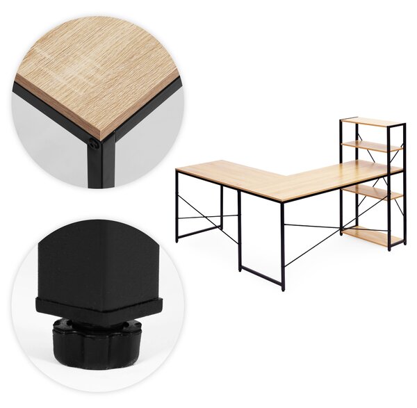 ModernHome Rohový písací stôl s policami svetlý dubový loft ModernHome