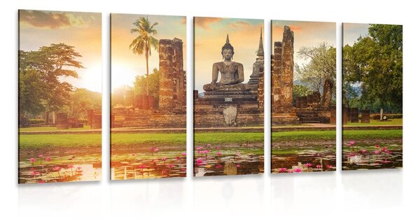 5-dielny obraz socha Budhu v parku Sukhothai