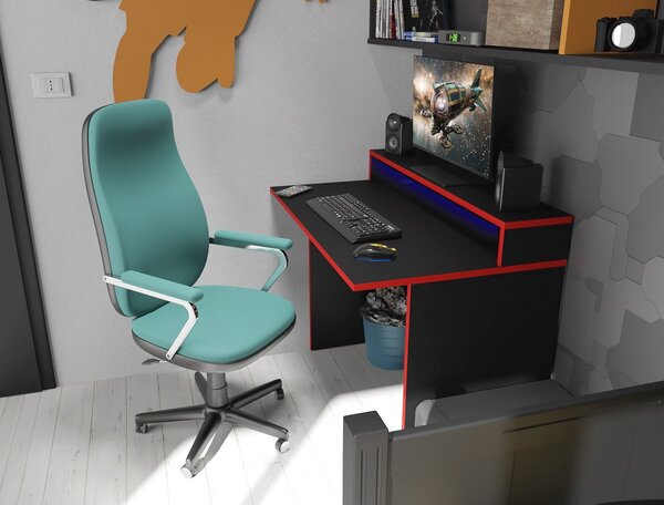 NovýNábytok.sk Herný pc stôl Adapt (čierna + červená) (s RGB LED osvetlením). Akcia -22%. Vlastná spoľahlivá doprava až k Vám domov. 1054991