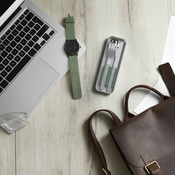 Nerezová sada príborov Monbento Slim Box Green Natural