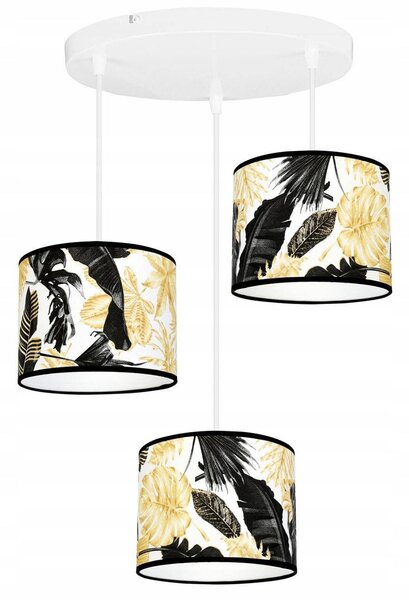 Závesné svietidlo Gold Flowers, 3x biele textilné tienidlo s kvetinovým vzorom, (výber z 2 farieb konštrukcie), o