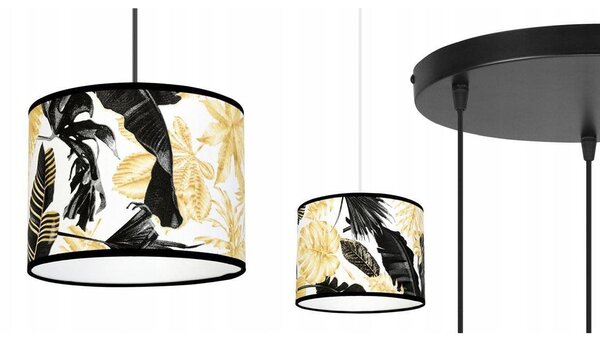 Závesné svietidlo Gold Flowers, 3x biele textilné tienidlo s kvetinovým vzorom, (výber z 2 farieb konštrukcie), o
