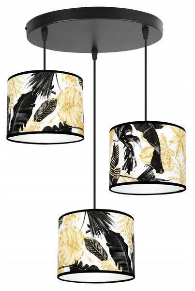 Závesné svietidlo Gold Flowers, 3x biele textilné tienidlo s kvetinovým vzorom, (výber z 2 farieb konštrukcie), o