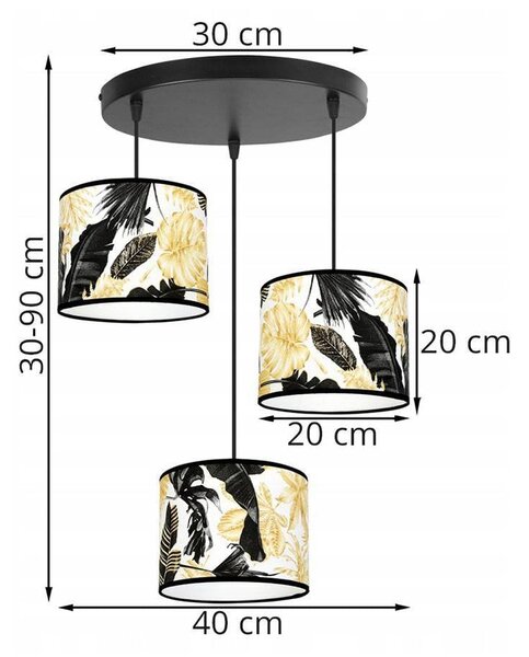 Závesné svietidlo Gold Flowers, 3x biele textilné tienidlo s kvetinovým vzorom, (výber z 2 farieb konštrukcie), o