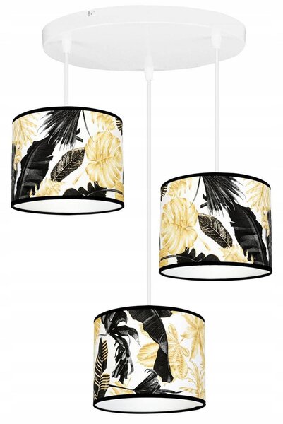 Závesné svietidlo Gold Flowers, 3x biele textilné tienidlo s kvetinovým vzorom, (výber z 2 farieb konštrukcie), o