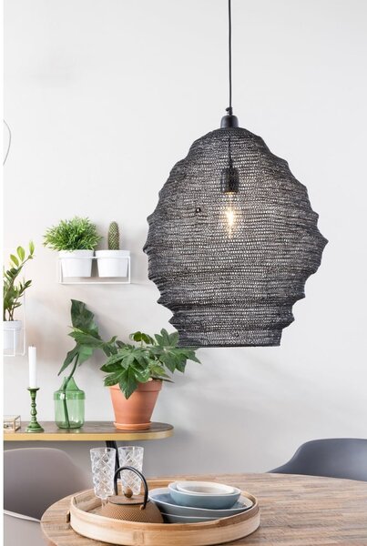 Čierne závesné svietidlo White Label Lena, ø 48 cm