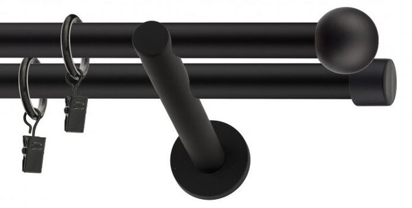 Dekorstudio Garniža dvojradová GUĽA čierna-matná 19mm Dĺžka: 460cm, Typ príslušenstva: Krúžky tiché so štipcami