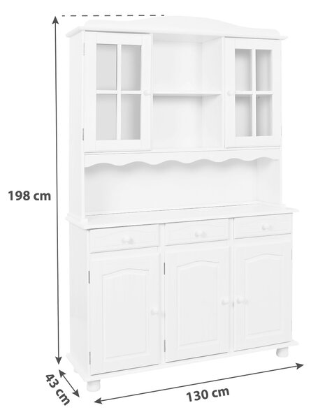 PRÍBORNÍK S VITRÍNOU, borovica, biela, 130/198/43 cm P & B - Sklenené vitríny, Online Only