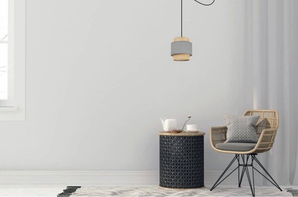 Závesné svietidlo Boho Spider, 1x jutové/sivé textilné tienidlo