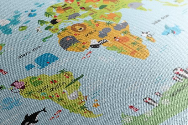 Obraz na korku detská mapa sveta so zvieratkami