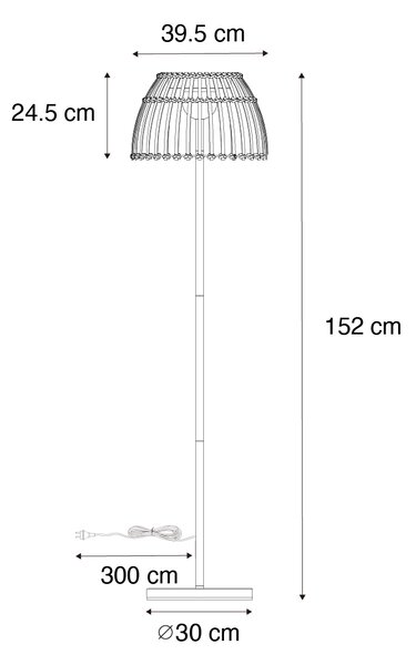 Rustikálna vonkajšia stojaca lampa čierna s bambusom vrátane LED - Kaiser