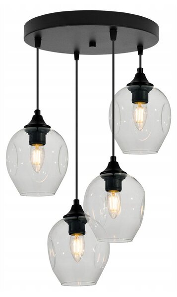 Závesné svietidlo Praga, 4x sklenené tienidlo (mix 3 farieb), o