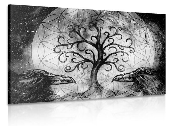 Obraz magický strom života v čiernobielom prevedení