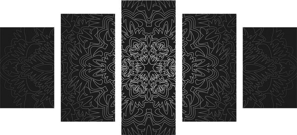 5-dielny obraz ornamentálna Mandala v čiernobielom prevedení