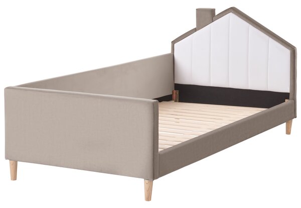 Posteľ sivobéžová biela zamatové čalúnenie v tvare domčeka 90 x 200 cm moderný tradičný štýl detská izba