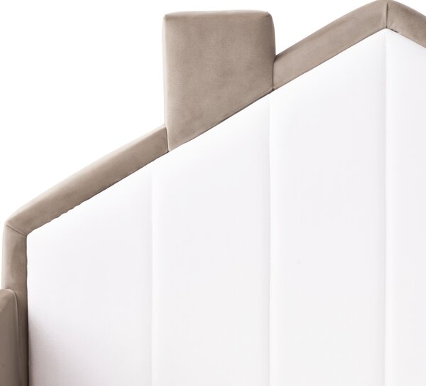 Posteľ sivobéžová biela zamatové čalúnenie v tvare domčeka 90 x 200 cm moderný tradičný štýl detská izba