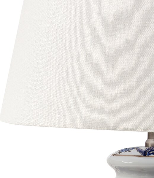 Stolná lampa biela modrá porcelánový podstavec ľanové tienidlo kvetinový vzor osvetlenie obývacia izba spálňa