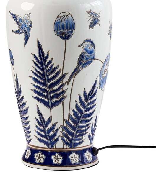 Stolná lampa biela modrá porcelánový podstavec ľanové tienidlo kvetinový vzor osvetlenie obývacia izba spálňa
