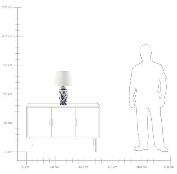 Stolná lampa biela modrá porcelánový podstavec ľanové tienidlo kvetinový vzor osvetlenie obývacia izba spálňa