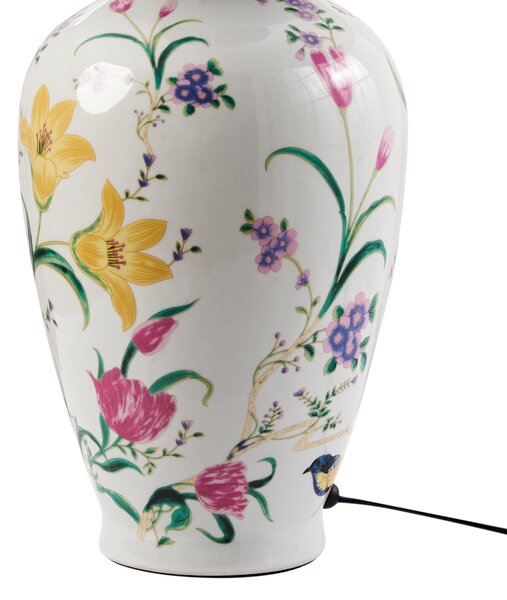 Stolná lampa biela porcelánový podstavec ľanové tienidlo kvetinový vzor osvetlenie obývacia izba spálňa