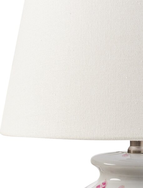 Stolná lampa biela porcelánový podstavec ľanové tienidlo kvetinový vzor osvetlenie obývacia izba spálňa
