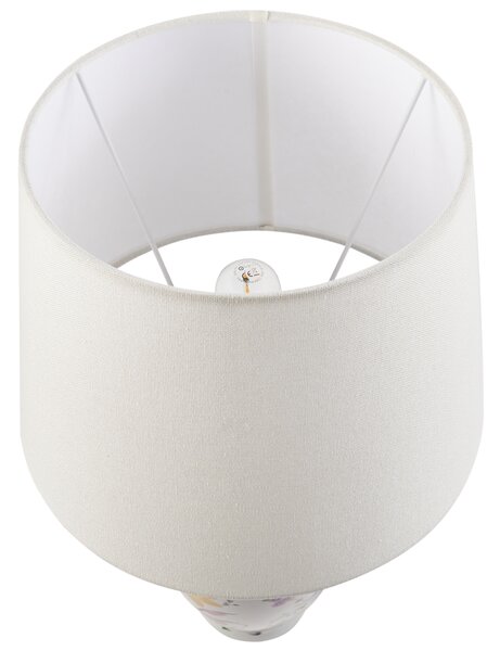 Stolná lampa biela porcelánový podstavec ľanové tienidlo kvetinový vzor osvetlenie obývacia izba spálňa