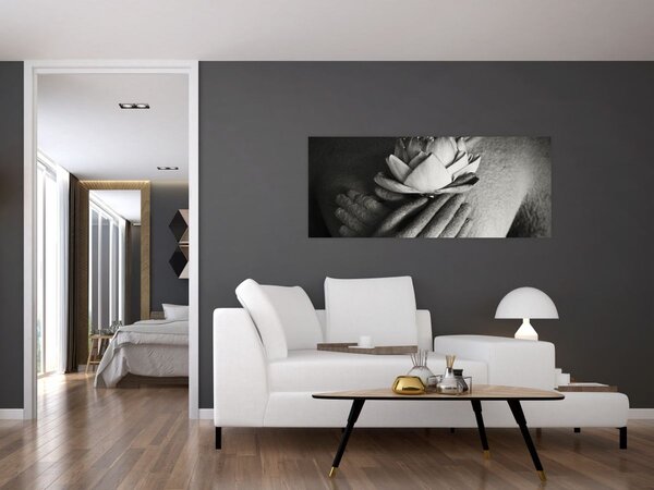 Obraz - Lotos v rukách Budhu (120x50 cm)