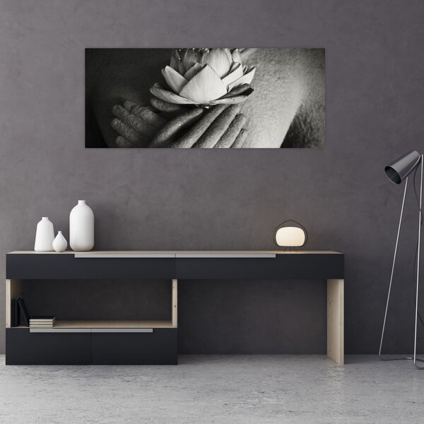 Obraz - Lotos v rukách Budhu (120x50 cm)